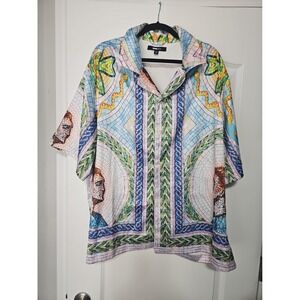 NOVAMEN Mens XXL 2XL Stained Glass Graphic Short Sleeve Button-Up Spread Collar